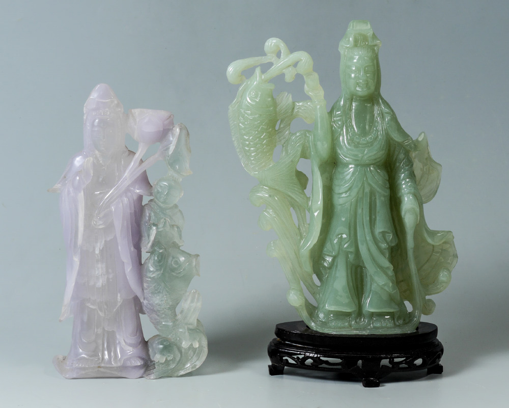 Appraisal: CHINESE CARVED STONE QUAN YIN SCULPTURES pieces total to include