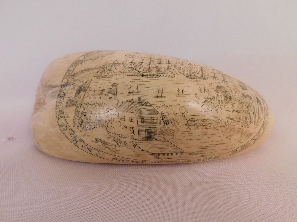 Appraisal: WHALE TOOTH - BATTLE OF PLATTSBURG Large scrimshaw whales tooth