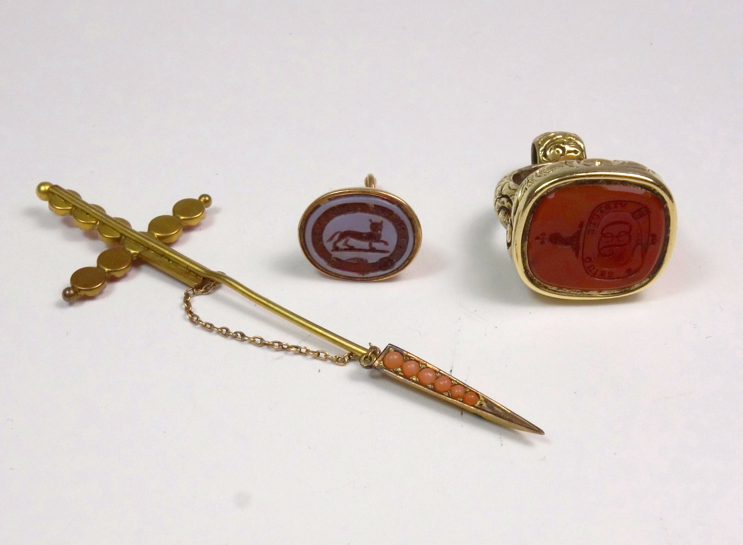 Appraisal: Three th century and later jewels comprising a gold small