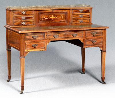 Appraisal: Edwardian inlaid writing desk marquetry and line inlaid mahogany with