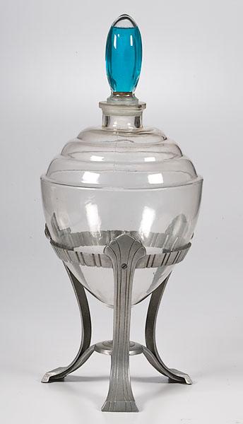 Appraisal: APOTHECARY SHOW GLOBE ON ALUMINUM BASE Art Deco clear glass