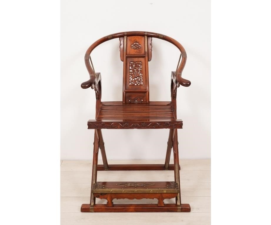 Appraisal: Chinese Huang Huali wood folding chair th c with brass