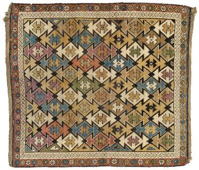 Appraisal: Caucasian rug rows of multi-colored interlocking arrows ivory green blue