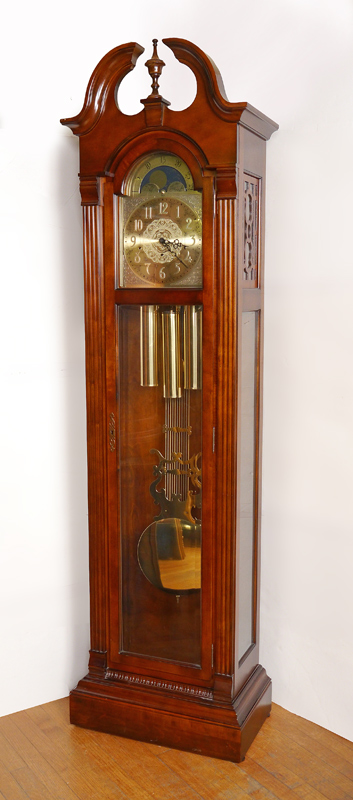 Appraisal: SLIGH GRANDFATHER CLOCK Model - -AN broken arch pediment with