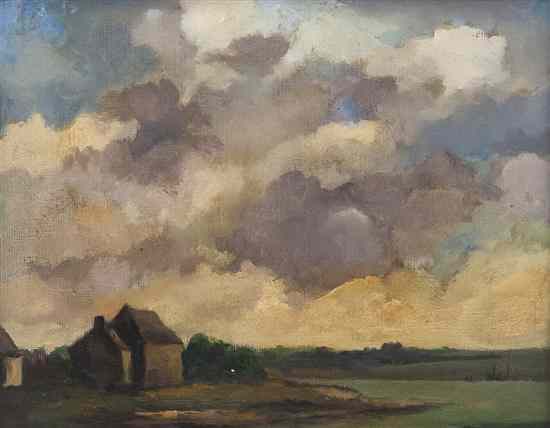 Appraisal: American School th century Farm Clouds oil on board x