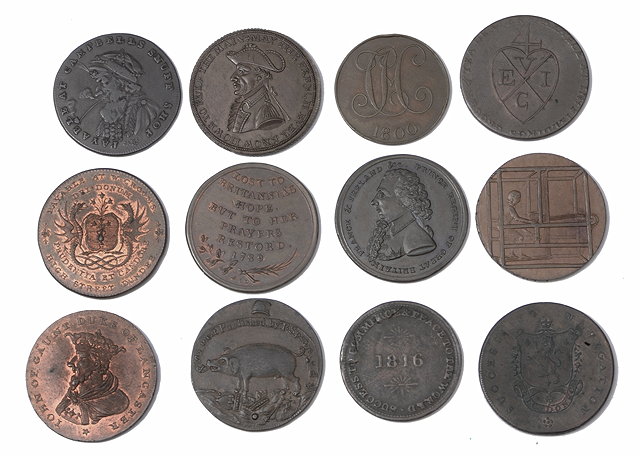 Appraisal: TWELVE TH CENTURY HALF PENNY TOKENS Edinburgh Cambells Snuff Shop