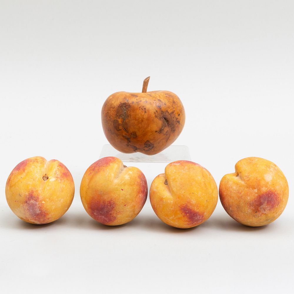 Appraisal: Group of Four Painted Stone Models of Peaches and a