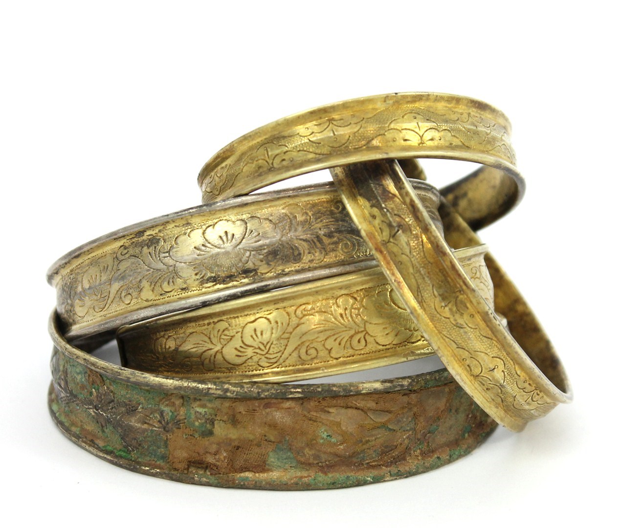 Appraisal: A group of five Chinese engraved gilt metal bracelets Qing