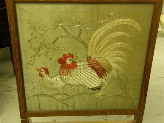 Appraisal: Two Japanese needlework panels each decorated with two cockerels and