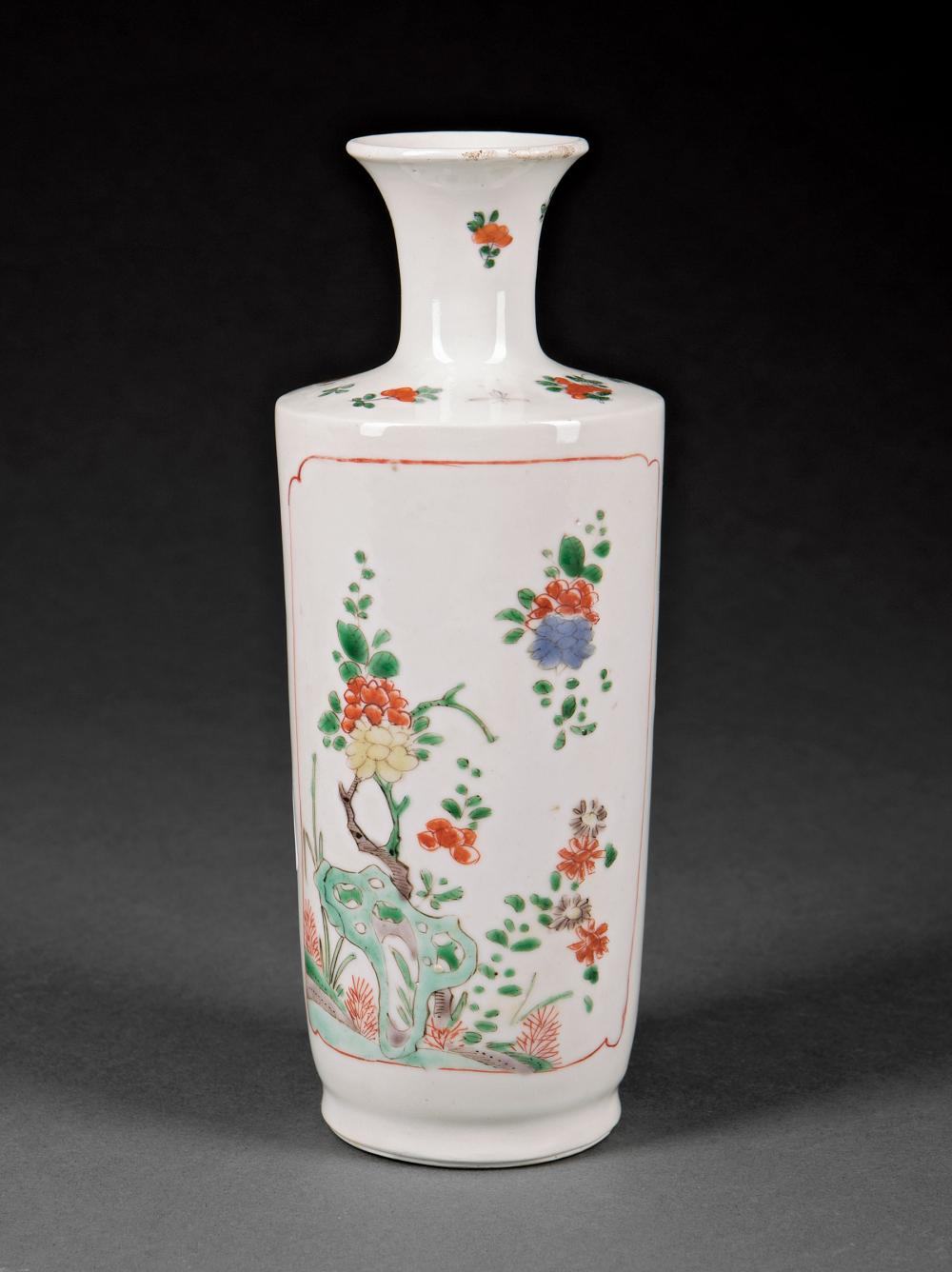 Appraisal: Chinese Famille Verte Porcelain Rouleau Vase Kangxi Period th th