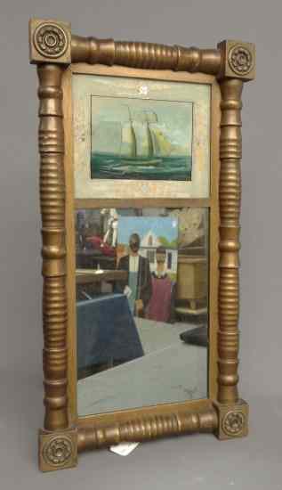 Appraisal: th c Federal mirror with reverse painting ship '' x