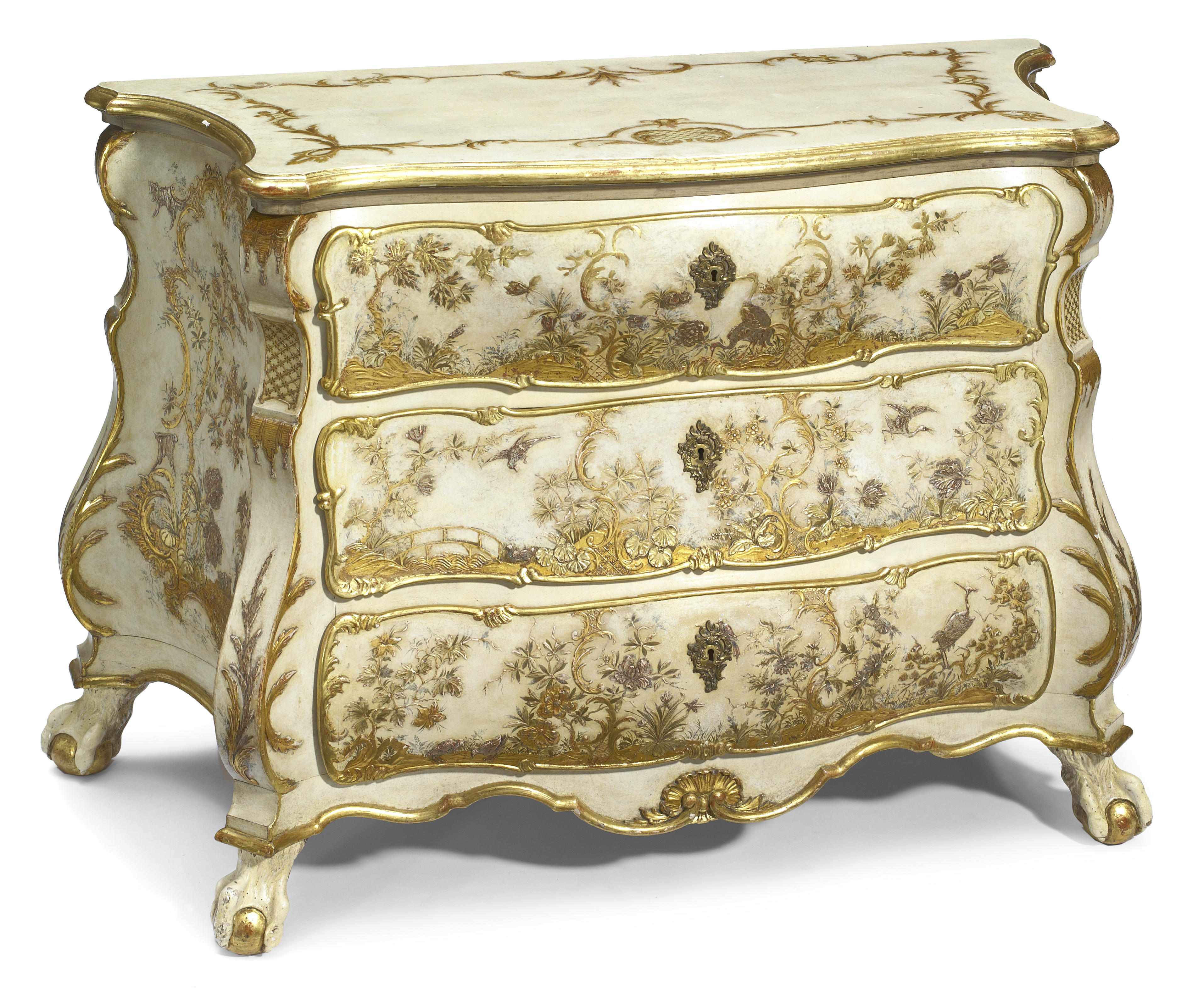 Appraisal: A Dutch Rococo style parcel gilt and paint decorated chest