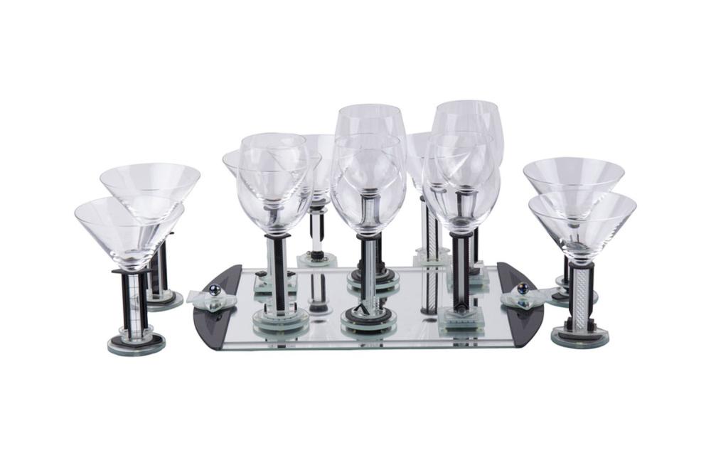 Appraisal: TWELVE GEORGE PONZINI ART GLASS STEMS WITH TRAYcomprising seven martini