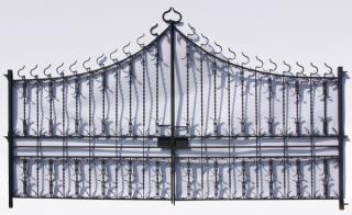 Appraisal: Pair of wrought iron entry gates Pair of wrought iron