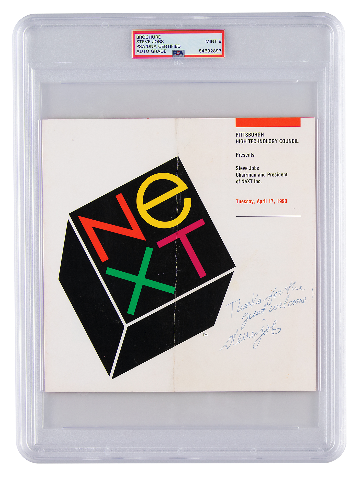 Appraisal: NeXT Computer brochure signed by Steve Jobs at a Pittsburgh