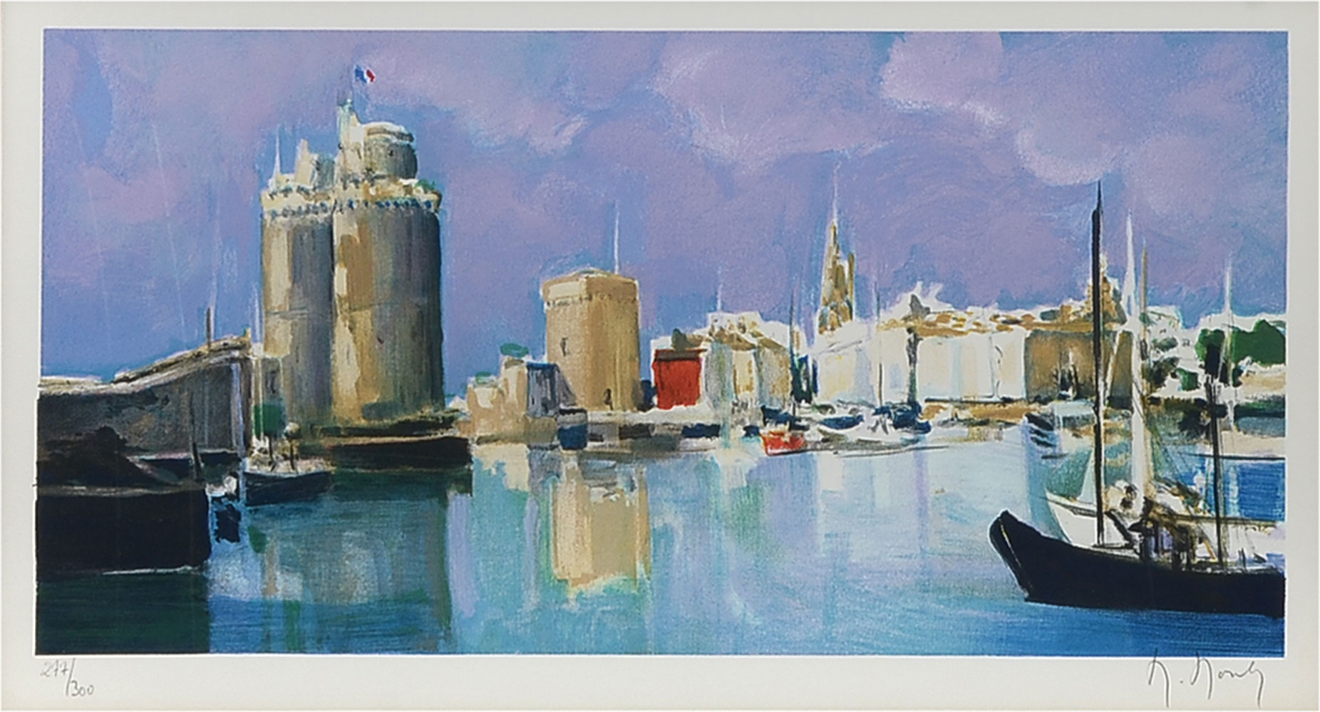 Appraisal: MOULY Marcel France - ''Les Tours de la Rochelle'' Lithograph