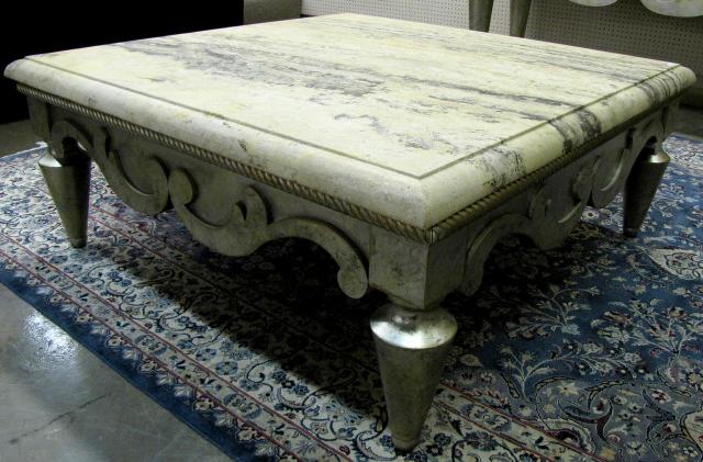 Appraisal: Neo Classical Marble Top Square Cocktail Table decorator quality with