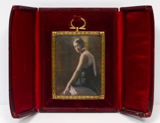 Appraisal: EMPIRE STYLE BRASS PHOTOGRAPH FRAME With fitted case Measuring by