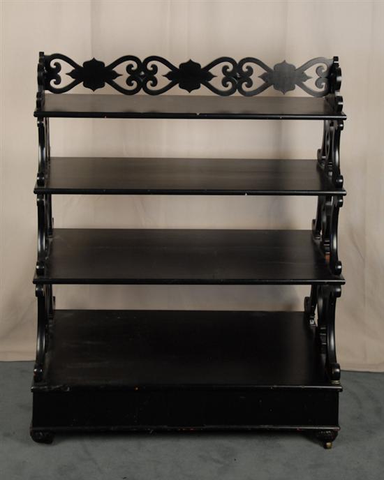 Appraisal: Victorian Ebonized Etagere three graduated shelves over base with single