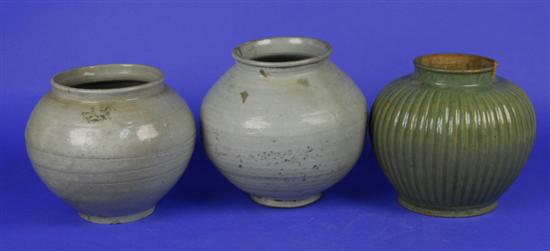 Appraisal: THREE CHINESE GLAZED VESSELS height of tallest inches Condition green