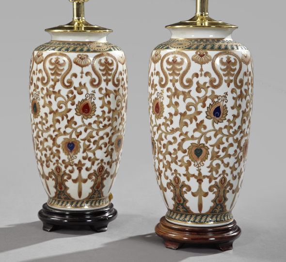 Appraisal: Pair of Chinese Porcelain Baluster-Form Vases each polychromed and elaborately