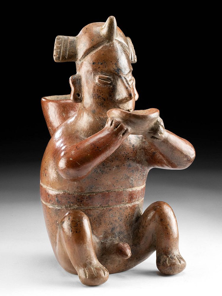 Appraisal: Fine Colima Redware Seated Shaman Vessel Pre-Columbian West Mexico Colima