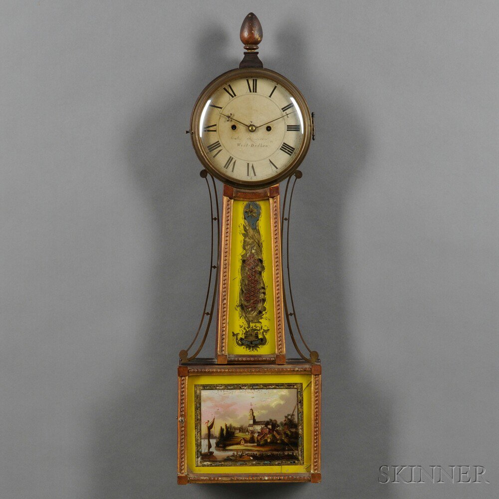 Appraisal: Rare Federal Mahogany and Gilt Gesso Striking Banjo Wall Clock