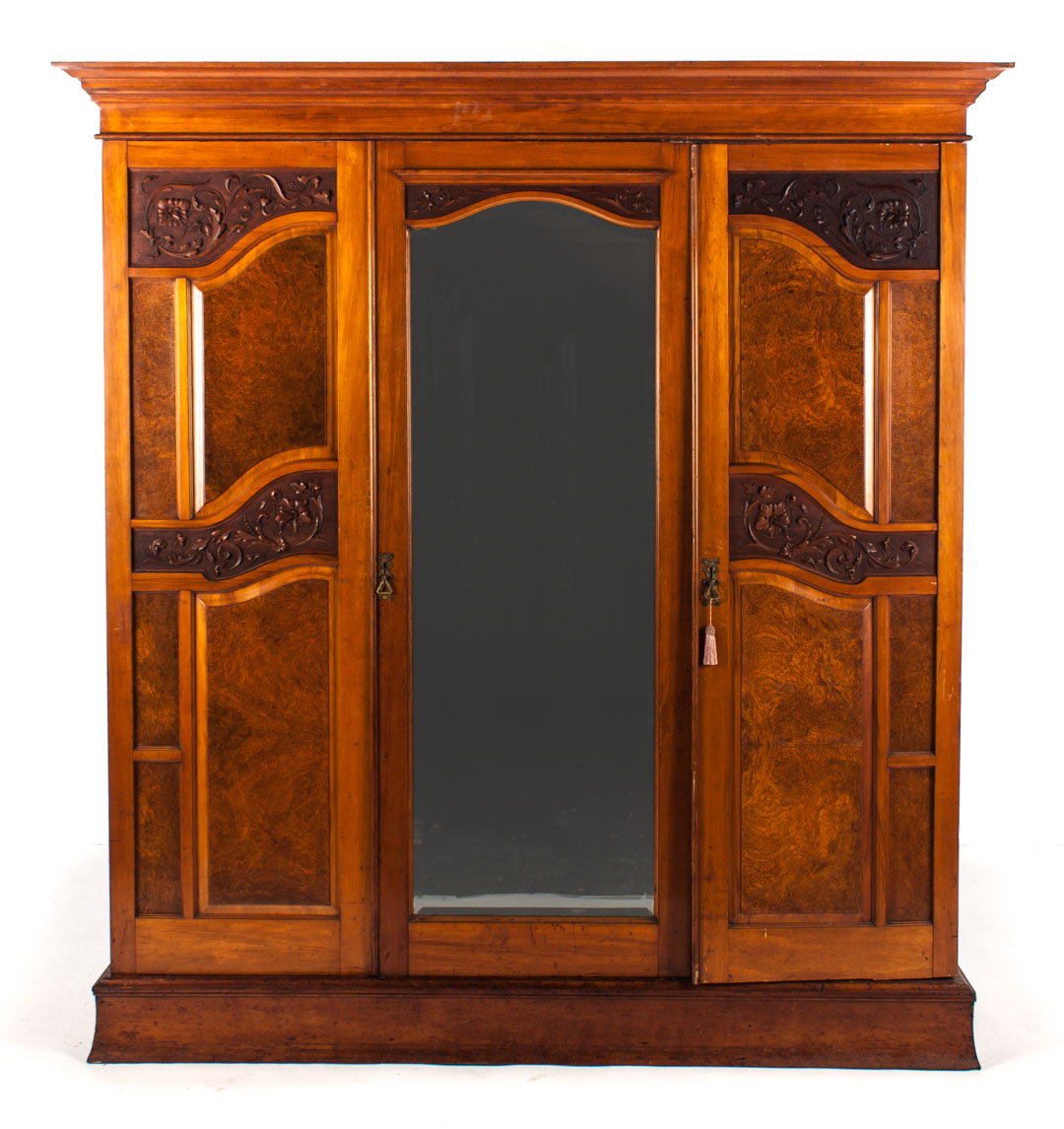 Appraisal: Late Victorian Beaux Arts style walnut wardrobe late th early