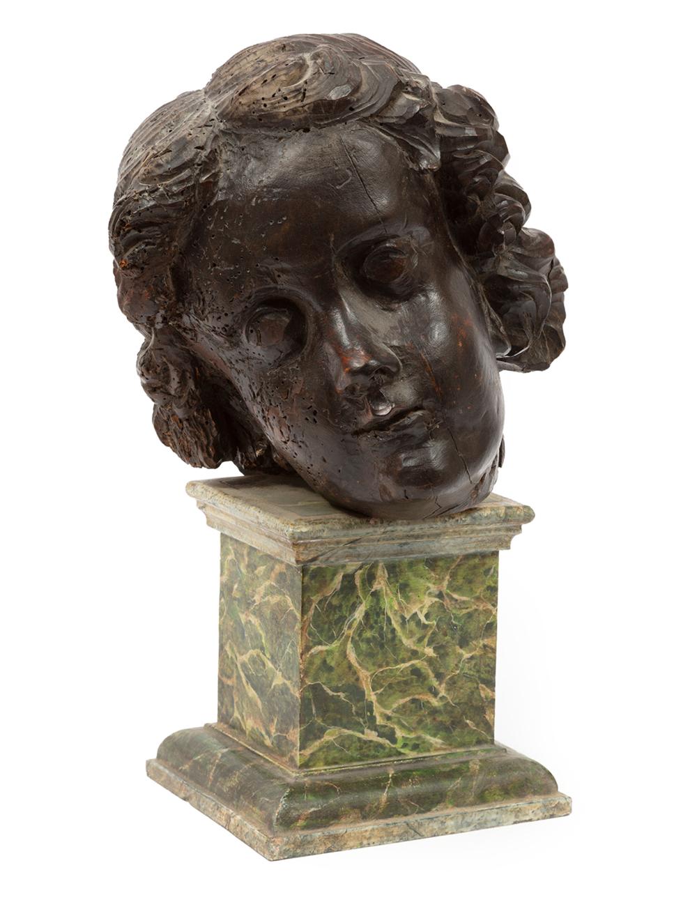 Appraisal: Continental Carved Wood Bust of a Woman th c stained