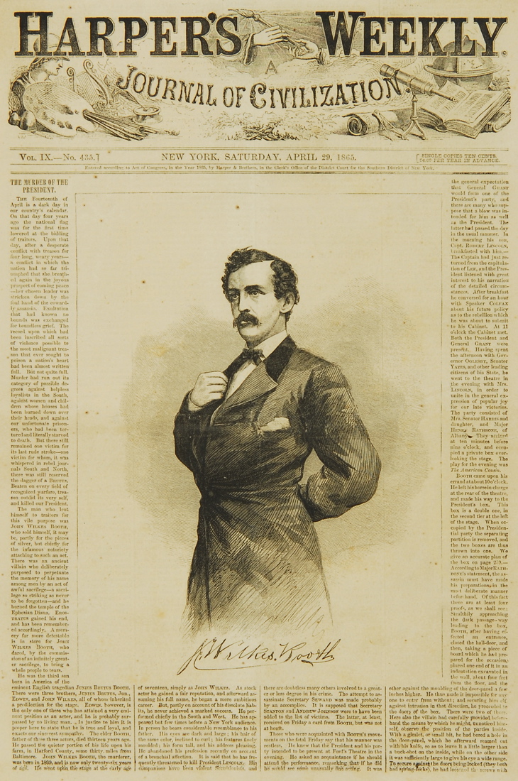 Appraisal: FRAMED HARPER'S WEEKLY VOLUME April Reporting the death of Abraham