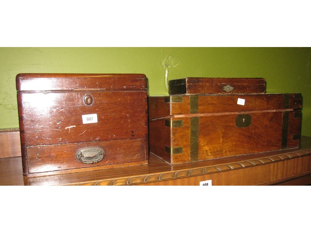 Appraisal: Lot comprising two jewellery boxes and a brass bound writing