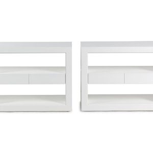 Appraisal: A Pair of Contemporary White Lacquer Finished Two-Tier Side Tables