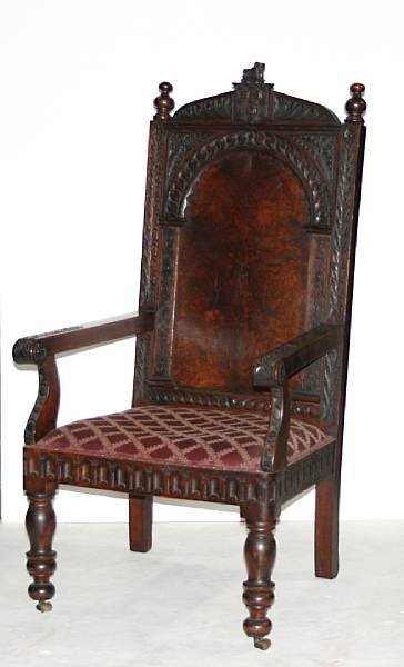 Appraisal: A Baroque style burl and walnut hall chair late th