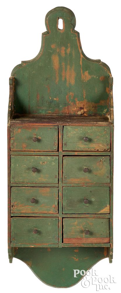 Appraisal: Painted pine hanging spice cabinet th c Painted pine hanging