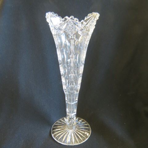 Appraisal: Cut Glass Vase thumbprint zipper starburst decor flora form top