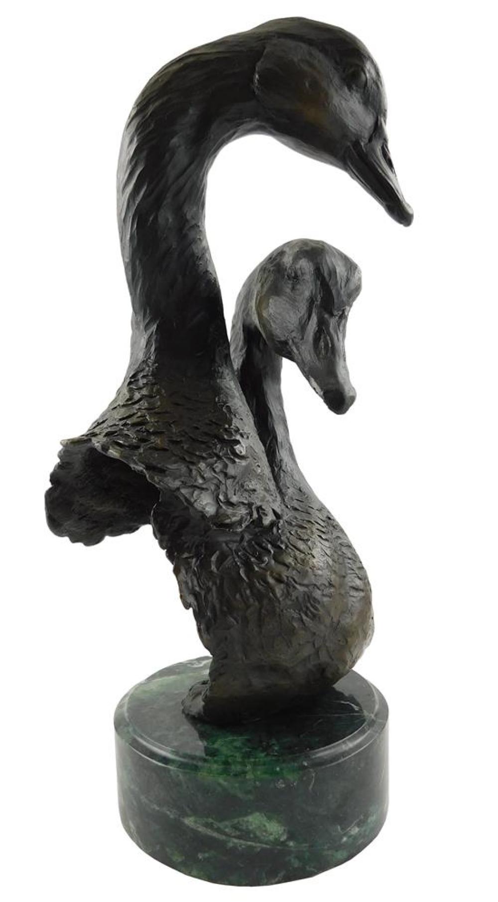 Appraisal: William Turner American b Mute Swans bronze sculpture ed depicts