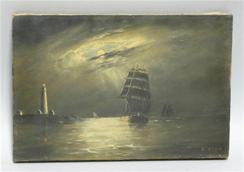 Appraisal: CLEMENT DREW AMERICAN - VIEW OFF BOSTON LIGHTHOUSE AT NIGHT