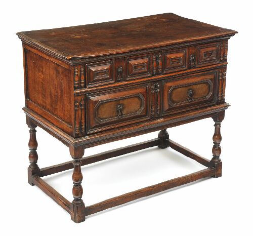 Appraisal: A late th century oak chest on stand the moulded