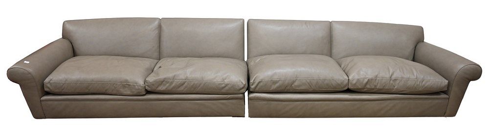 Appraisal: Custom Two Section Leather Sofa missing multiple feet height inches