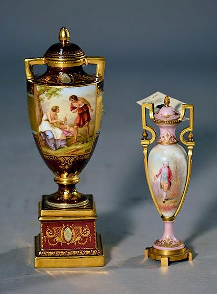 Appraisal: Urns Royal Vienna and Sevres Small Royal Vienna hand painted