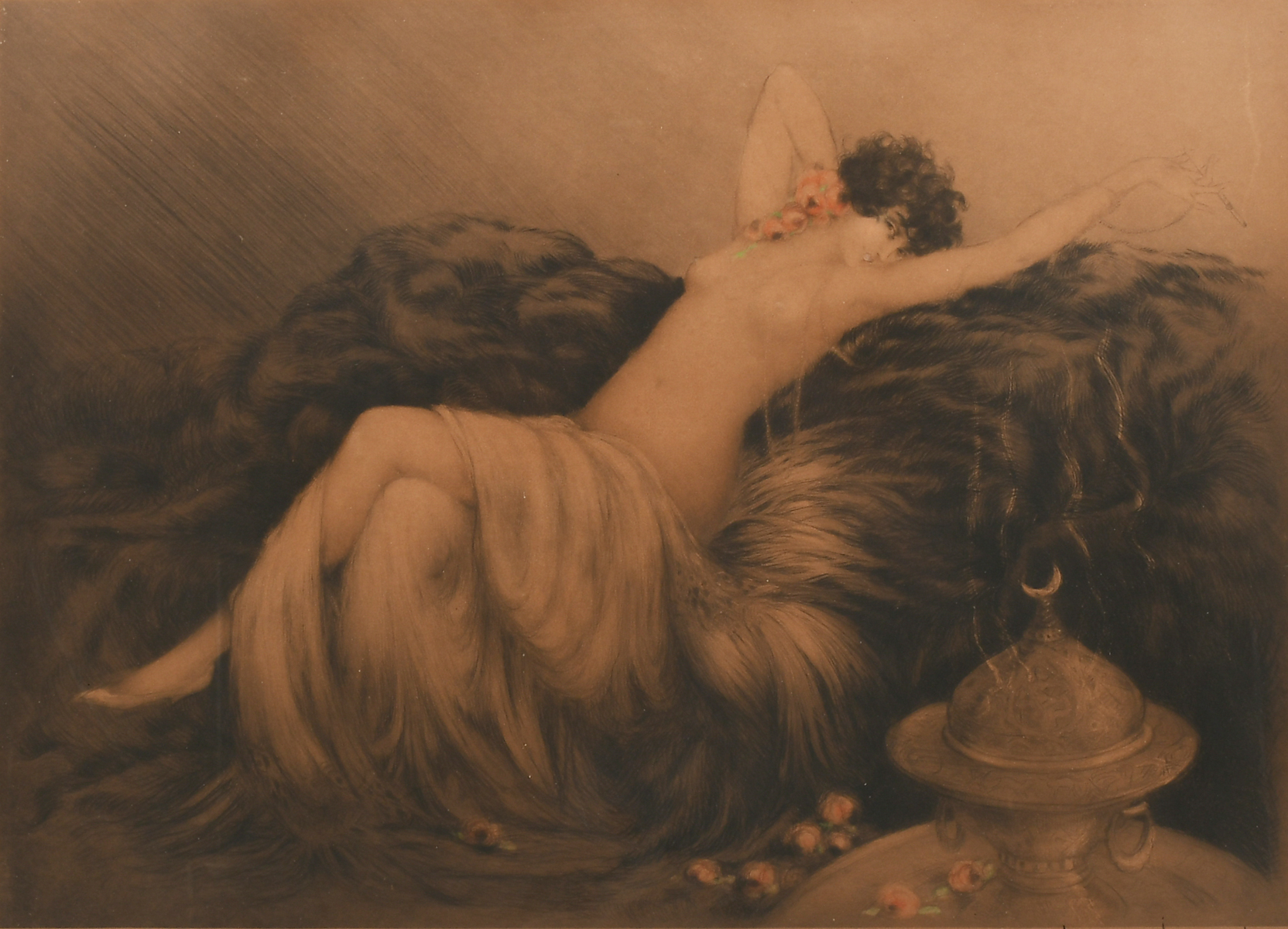 Appraisal: ICART Louis American - Brunette Topless Beauty Reclining in a