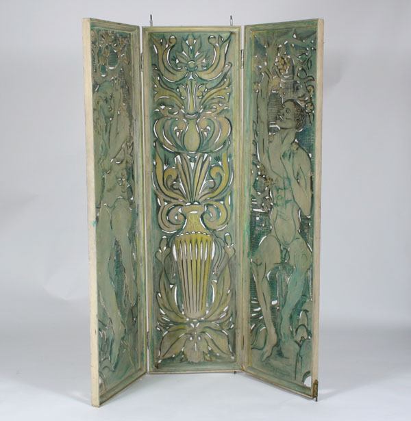 Appraisal: Robert Lohman American - hand carved wood screen hinged three