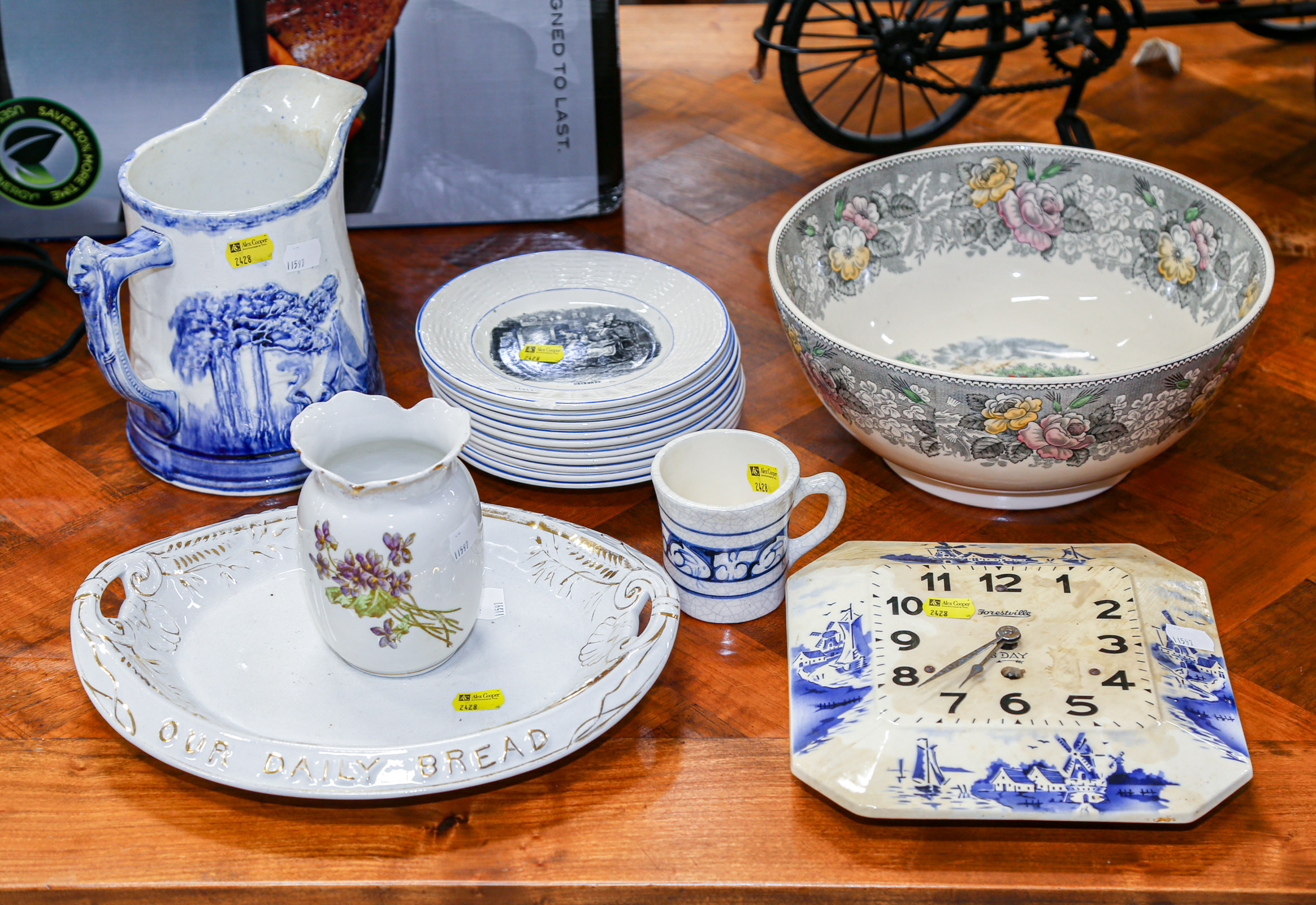 Appraisal: ASSORTED PORCELAIN COLLECTIBLES Including Adams transfer decorated Currier Ives punch