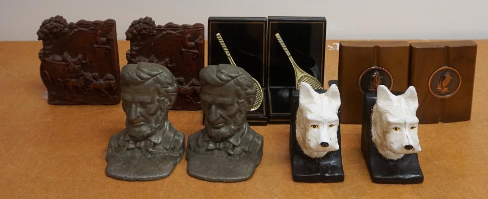 Appraisal: Five Pairs Metal and Wood Bookends