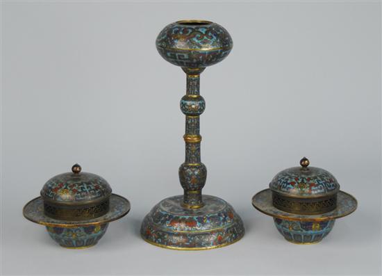 Appraisal: CHINESE CLOISONNE ENAMEL HAT STAND AND TWO COVERED CENSERS th