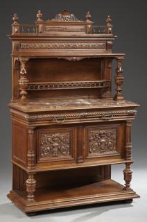 Appraisal: French Henri II Style Carved Walnut Marble Top Sid French