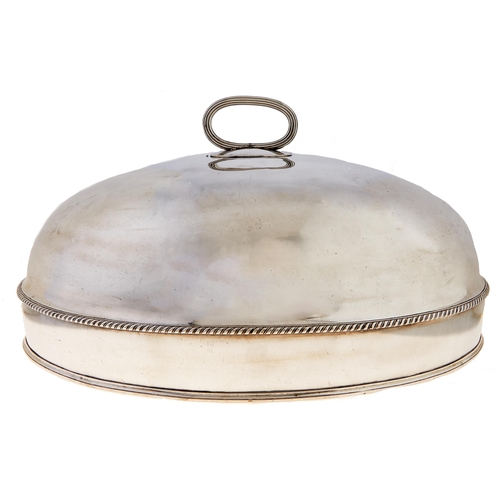 Appraisal: A Sheffield Plate dish cover with reeded handle crested cm