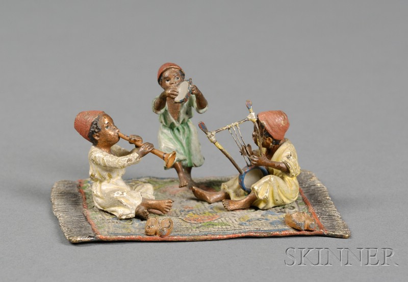 Appraisal: Small Austrian Cold Painted Bronze Figure of Three Boy Musicians