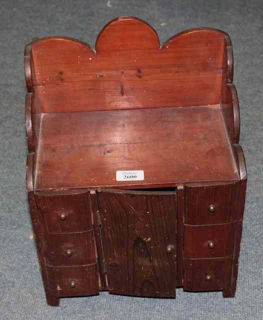 Appraisal: AN ANTIQUE PINE SPICE CABINET with galleried top and fitted