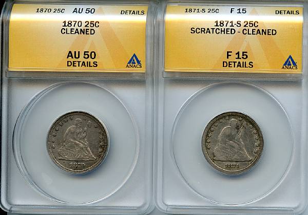 Appraisal: Liberty Seated Quarters C AU Details Cleaned ANACS -S C